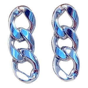 💎 🆕 NWT 14K WHITE GOLD PLATED CHAIN LINK STUD BACK PAIR OF EARRINGS